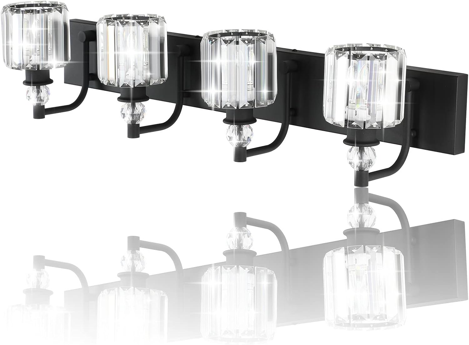 Ralbay Black Crystal Vanity Light Fixtures 4 Light Crystal Bathroom Vanity Lights Fixtures Over Mirror Modern Matte Black Bath Wall Lights