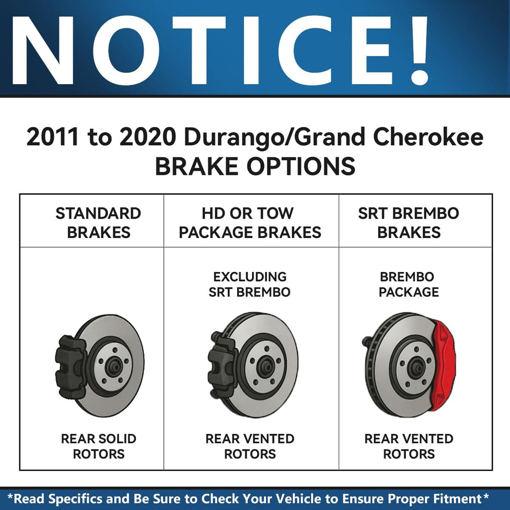 Detroit Axle - Front Brake Kit for 2011-2020 Jeep Grand Cherokee Dodge Durango, Disc Brake Rotors Ceramic Brakes Pads Replacement: 13.78' inch Front Rotors