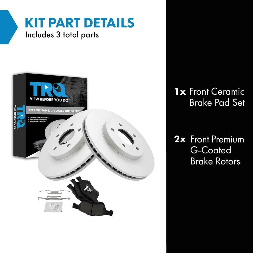 TRQ Front Brake Pad and Rotor Set Ceramic G Coated Rotors Compatible with 2011-2012 Ford Escape 2011 Mercury Mariner
