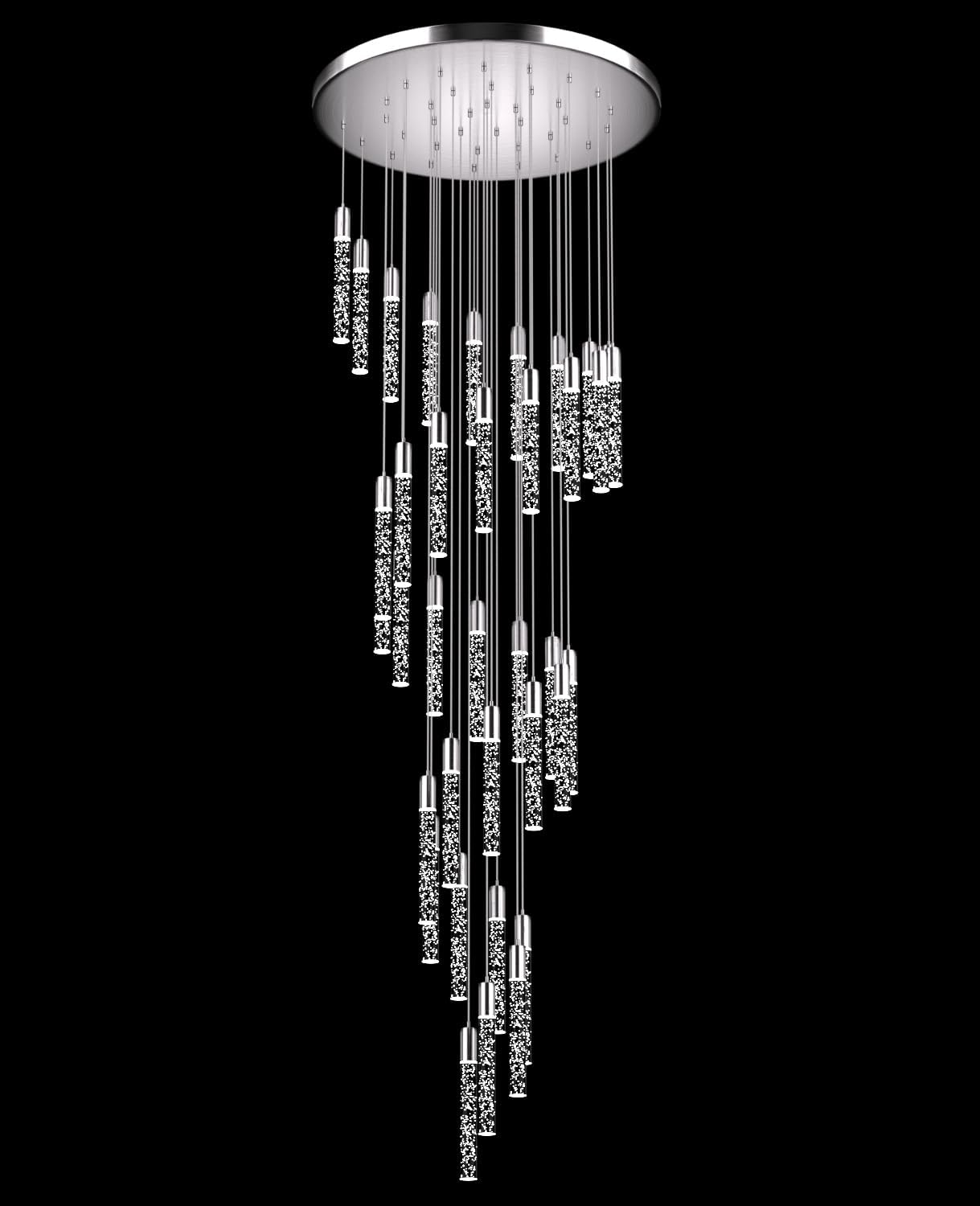 Pendant Lights Kitchen Island, 3000K-6500K Modern Kitchen Island Lights Brushed Nickel, 36-Light Ceiling Lighting Fixtures with Crystal Bubble, Integrated LED Hanging Light for Living Room