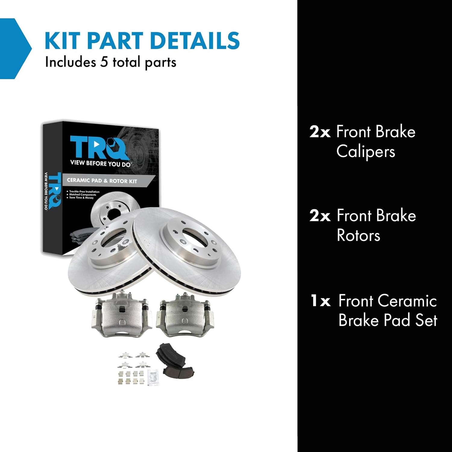 TRQ Front Brake Pad and Rotor Set Ceramic Vented Rotors Calipers Compatible with 2006-2012 Ford Fusion 2007-2012 Lincoln MKZ 2006 Zephyr 2006-2011 Mercury Milan