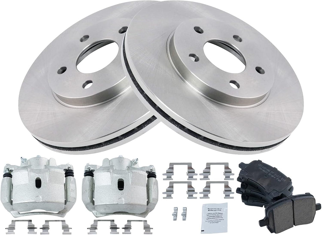 TRQ Front Brake Pad and Rotor Set Ceramic Vented Rotors Calipers Compatible with 2008-2007 Chevrolet Malibu 2007 Pontiac G6