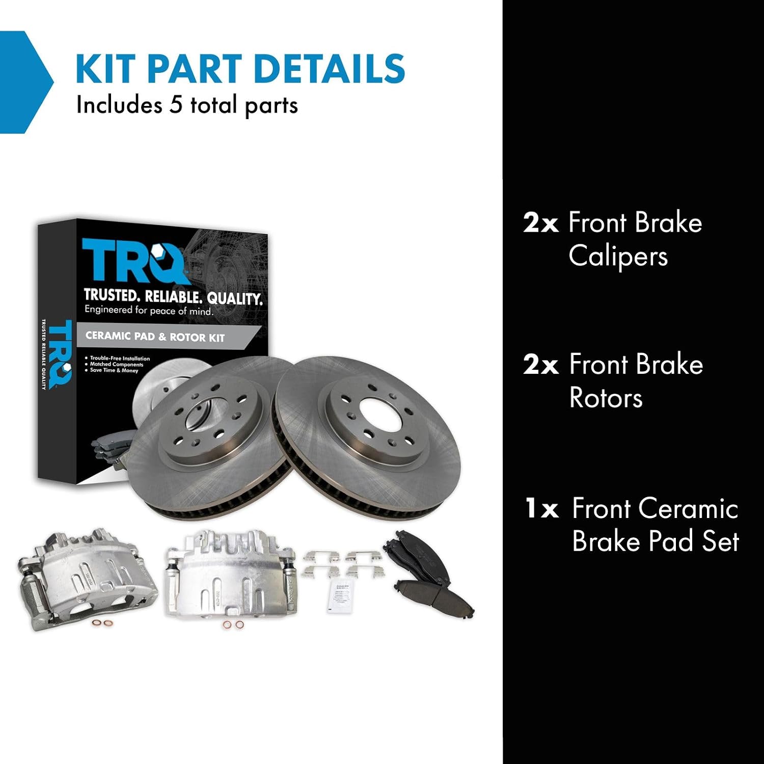 TRQ Front Brake Pad and Rotor Set Ceramic Vented Rotors Calipers Compatible with 2003-2007 Cadillac CTS
