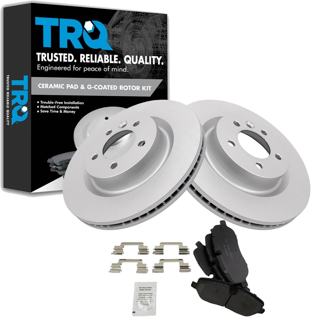 TRQ Front Brake Pad and Rotor Set Ceramic G Coated Vented Rotors Compatible with 2005-2009 Land Rover LR3 2006-2009 Range Rover Sport