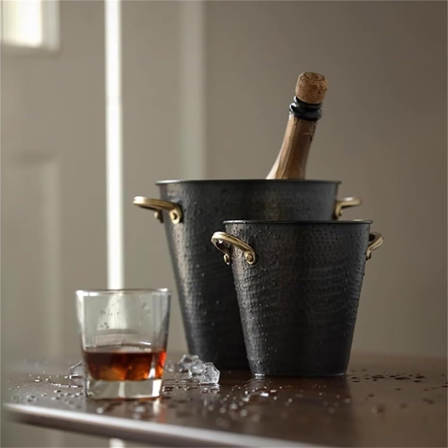 Ice Buckets for Parties, Retro Style Handmade Metal Insulated Ice Bucket Great For Home Bar Chilling Beer Champagne Wine Bottle(Large)