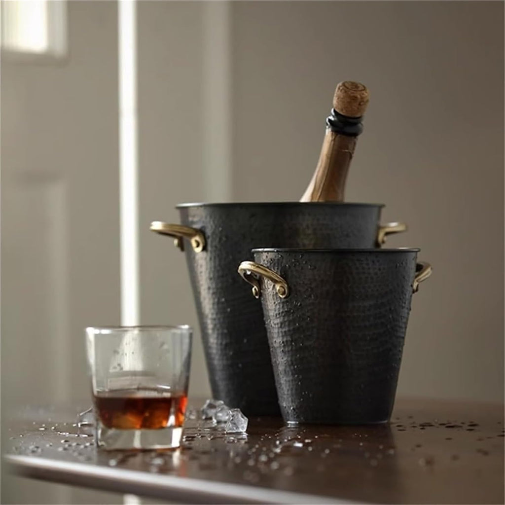 Ice Buckets for Parties, Retro Style Handmade Metal Insulated Ice Bucket Great For Home Bar Chilling Beer Champagne Wine Bottle(Small)