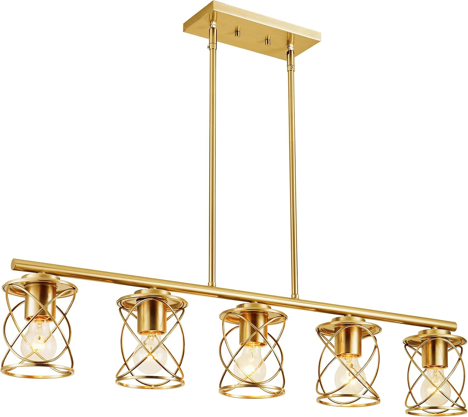 mavcadonf Kitchen Island Light, 5-Light Dining Room Lighting Fixtures Hanging, Farmhouse Linear Pendant Light for Kitchen Island Table Living Room with Adjustable Rods, Brushed Gold