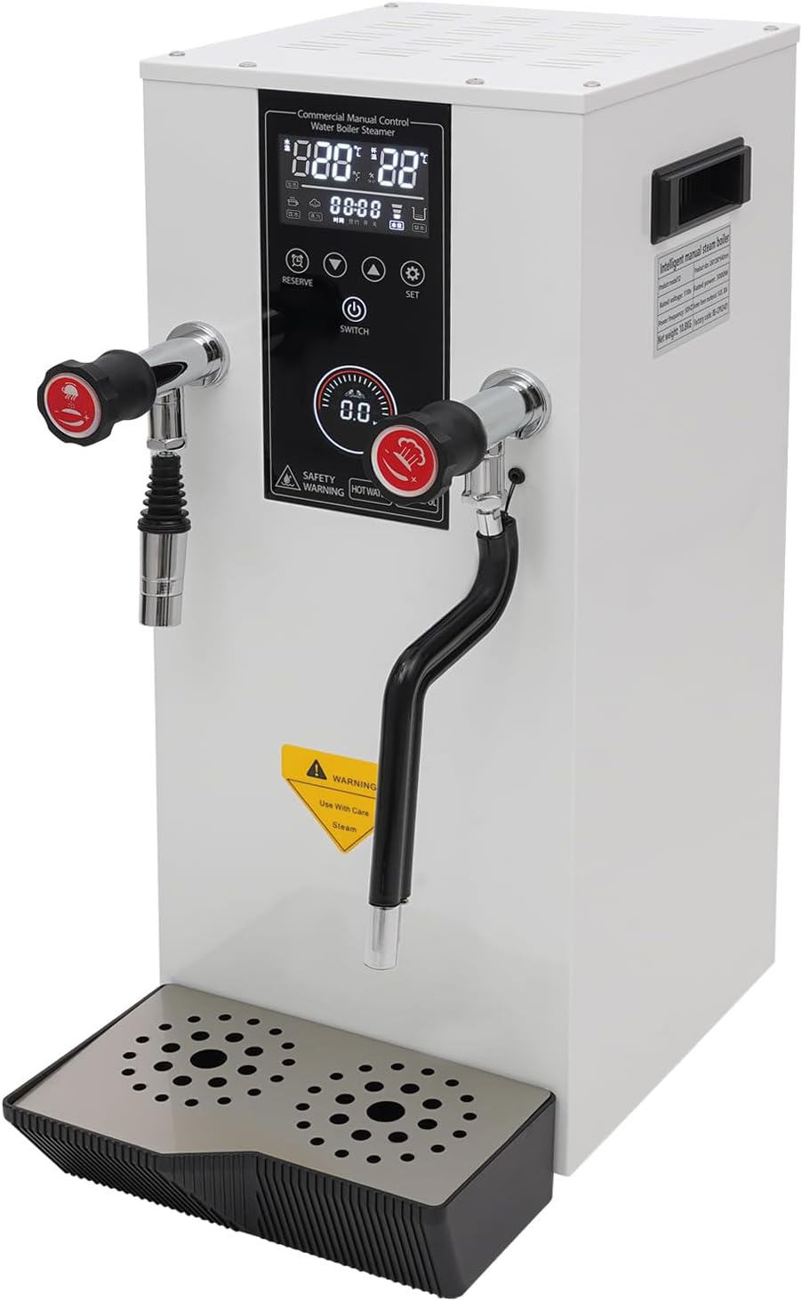 12L Commercial Hot Water Dispenser with LCD Timer, Commercial Water Boiler, 3000W Fast Boiling Water Machine for Coffee, Tea, Milk Steaming, 110V US Plug, Stainless Steel, White