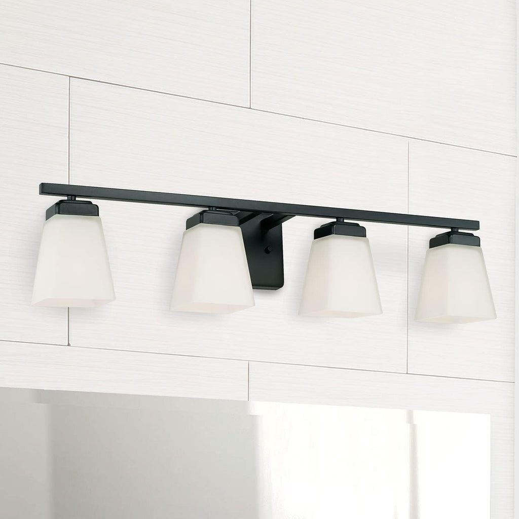 HomePlace Lighting 114441MB-334 Baxley Modern Soft White Glass Bathroom Vanity Wall Light, 4-Light 400 Total Watts, 7' H x 31' W, Matte Black