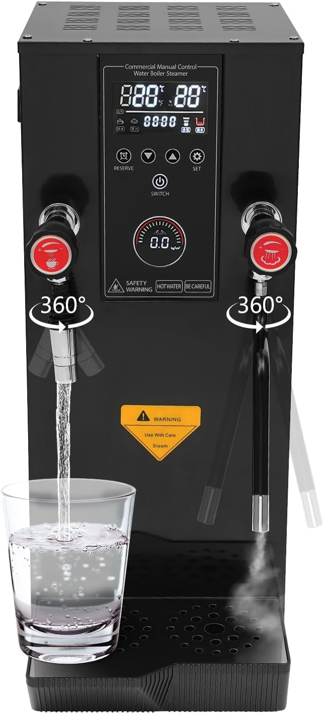 Step-Heating Commercial Hot Water Dispenser, 3000W Fast Water Boiler with 12L Automatic Steam Boiling Water Boiler 304 Stainless Steel Hot Water Dispenser for Restaurants Homes and Offices