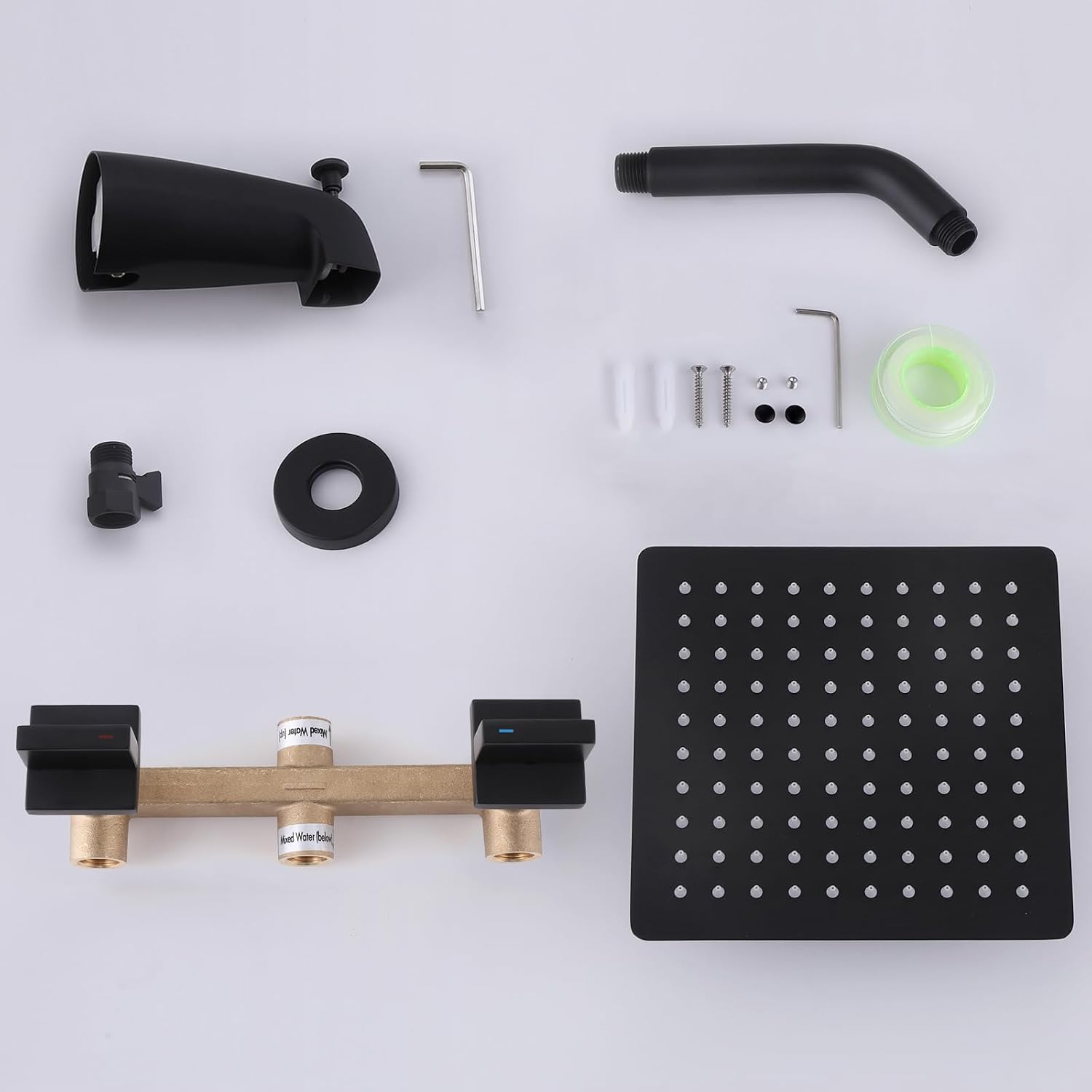 2 Handle Shower Faucet Set with Tub Spout Two Handles Tub Shower Faucet Set Bathtub Shower Faucet Combo Matte Black