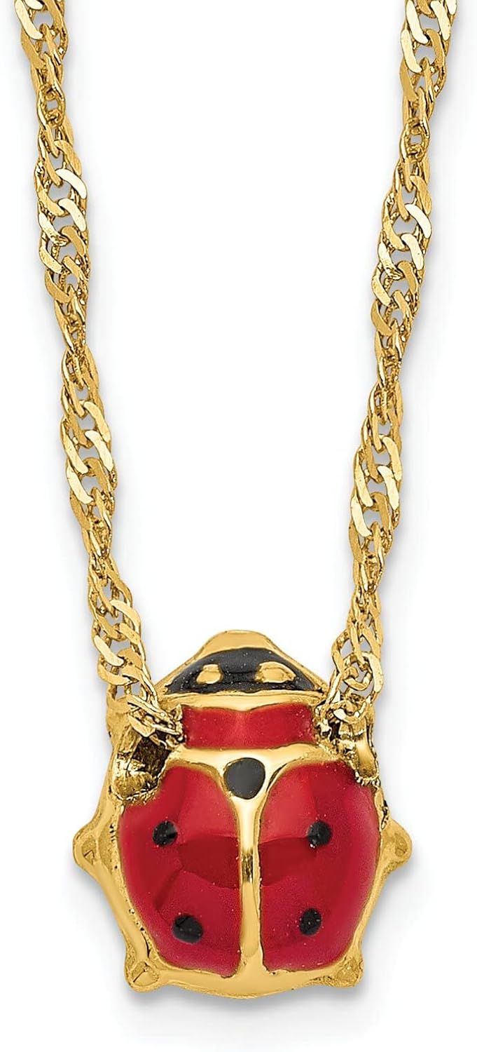 14K Yellow Gold Enameled Ladybug Necklace Jewelry
