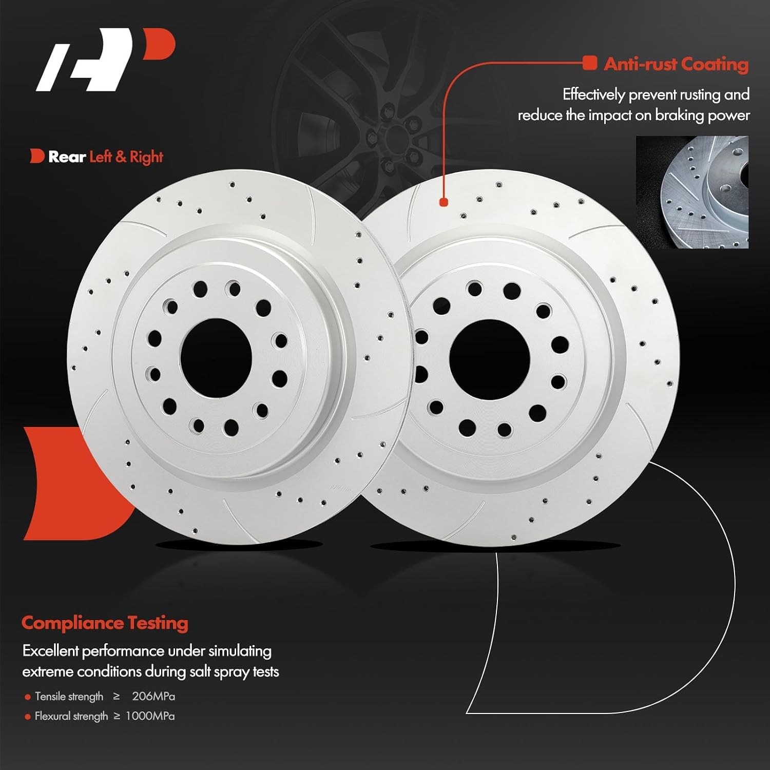 A-Premium Front and Rear Drilled and Slotted Disc Brake Rotors + Ceramic Pads Kit Compatible with Select Ram Models - 1500 2019 2020 2021 2022, 12-PC Set
