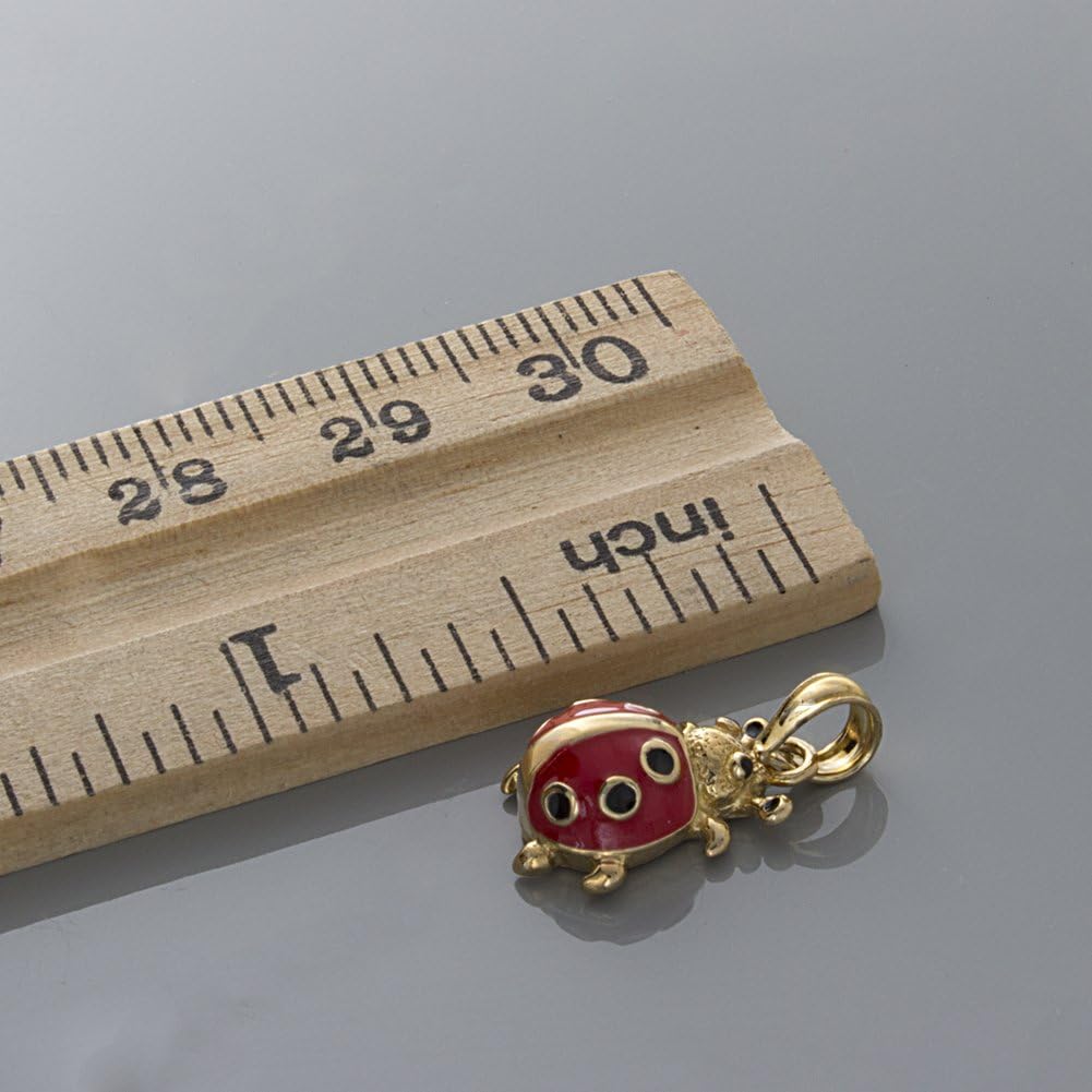 14k Yellow Gold Animal Charm Necklace Pendant, 3-D Enamel Ladybug Charm Necklace Pendant, with 18 Inch Chain