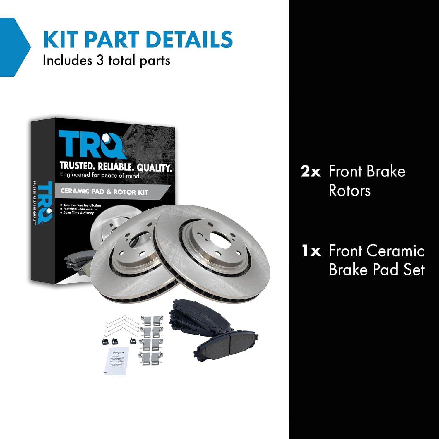 TRQ Front Ceramic Brake Pad and Rotor Set Compatible with 08-19 Toyota Highlander 11-20 Toyota Sienna 10-15 Lexus RX350 10-15 Lexus RX450h 15-17 NX200t 18-21 NX300 15-20 NX300h