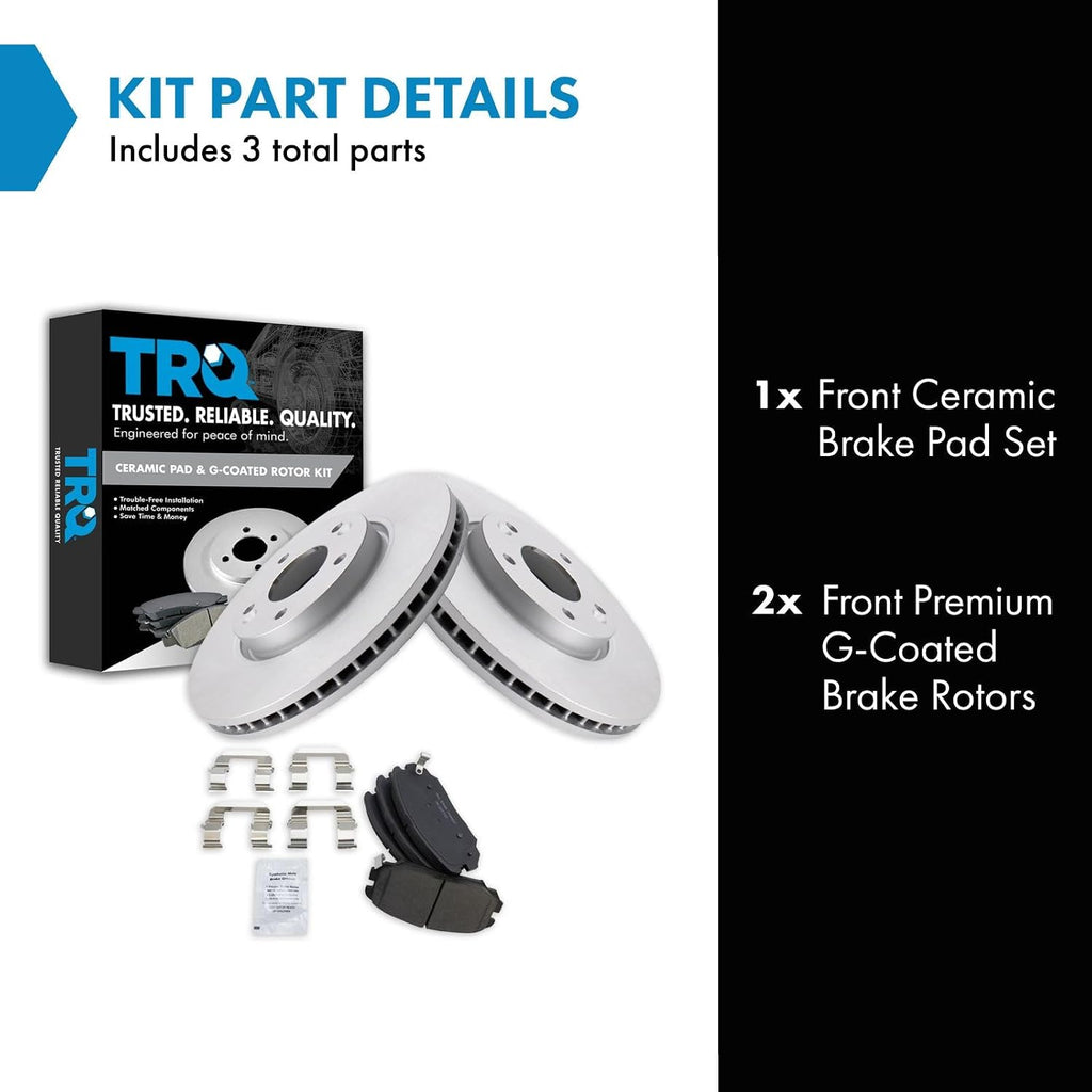 TRQ Front Ceramic Brake Pad and Rotor Set Coated Compatible with 2006 Hyundai Sonata V6 3.3L 2007 Hyundai Sonata SE Limited 2008-2010 V6 3.3L