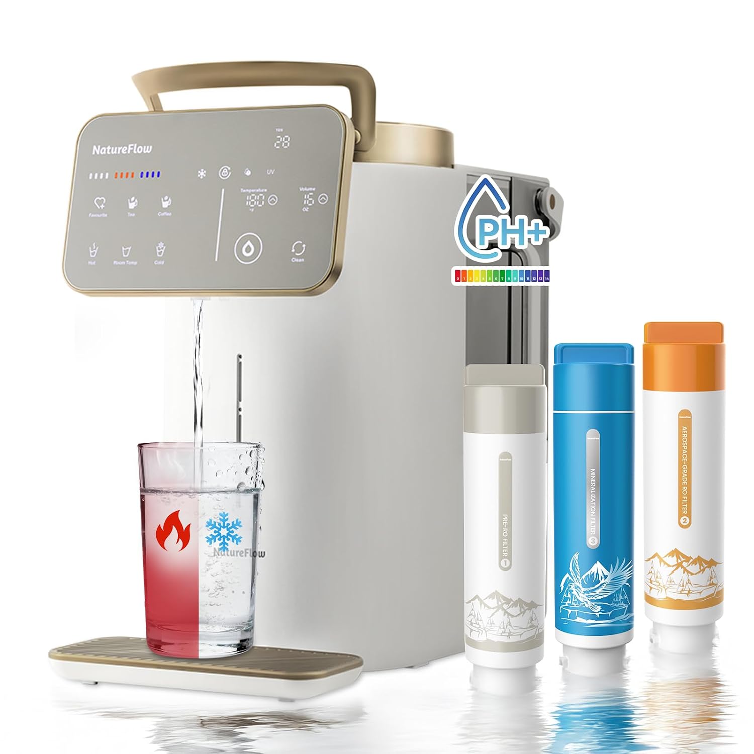 Y60AC（2nd Gen Cold & Hot Countertop Reverse Osmosis Water Mineralization System— Natural Mineral Activation, 10-Stage RO Filtration,Ultra Dual UV, Alkaline Water, 11-Temperature