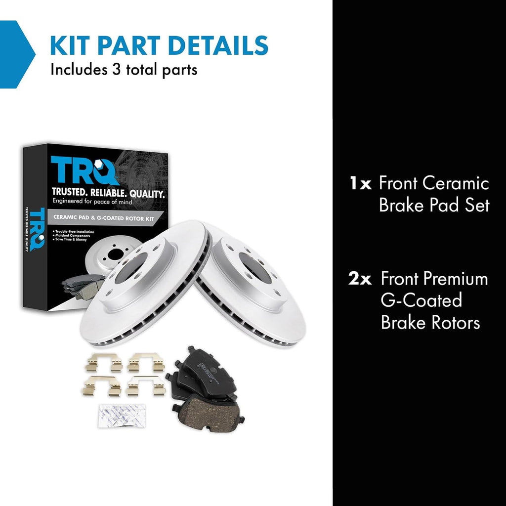 TRQ Front Brake Pad and Rotor Set Ceramic Vented G Coated Rotors Compatible with 2011-2016 Mini Cooper Countryman 2013-2016 Cooper Paceman