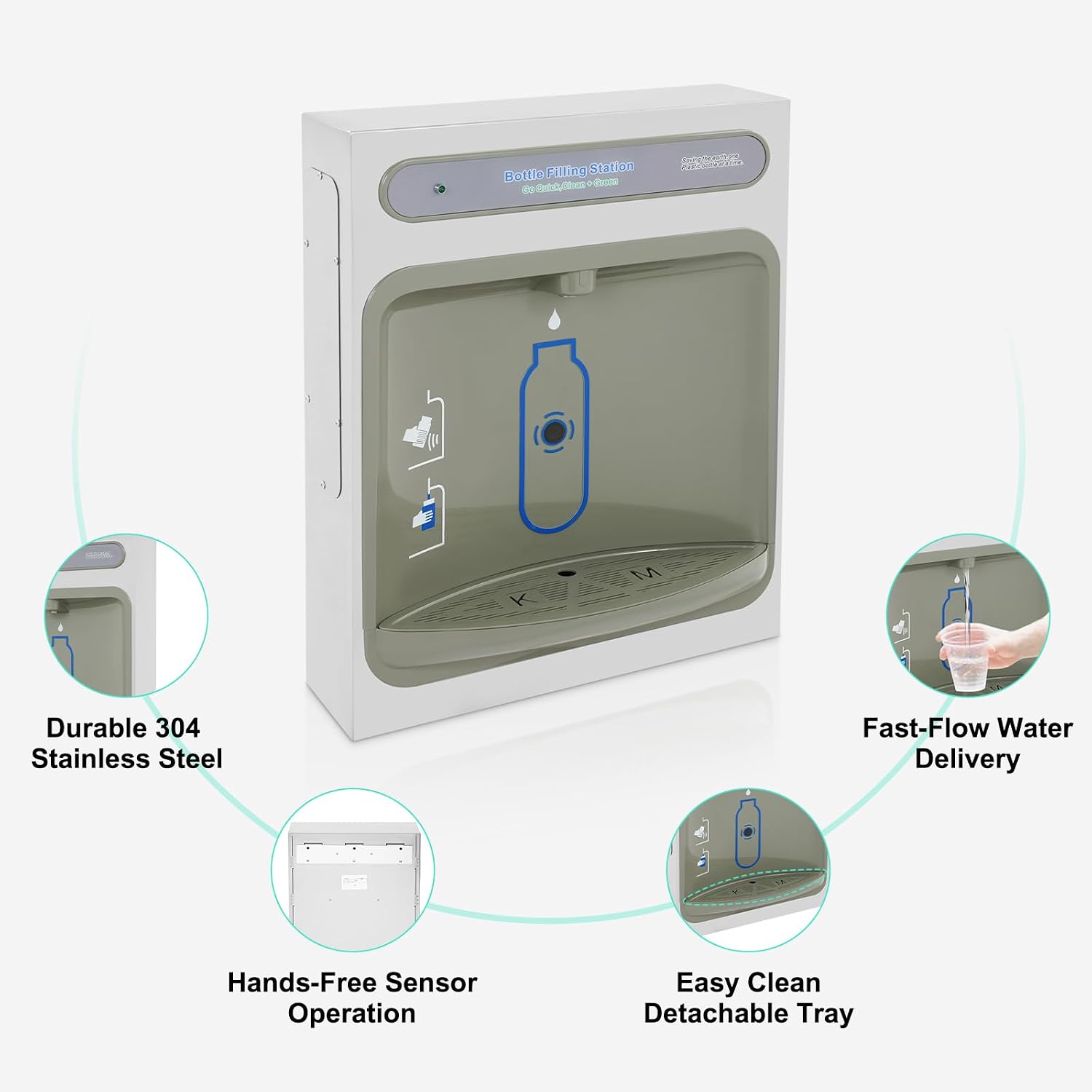 Wall Mount Water Dispenser with Sensor Touchless Faucet, Direct Drinking Filtration System, Stainless Steel Commercial Grade for Home Office Kitchen Gym, Easy Installation