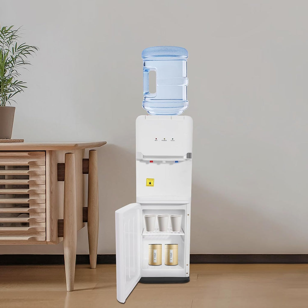 Top Loading Water Cooler Water Dispenser with 3-Temp Hot/Cold/Warm with Child Safety Lock Durable PP Body, Anti-Dry Burn & Energy-Saving Switches for Home Office, White