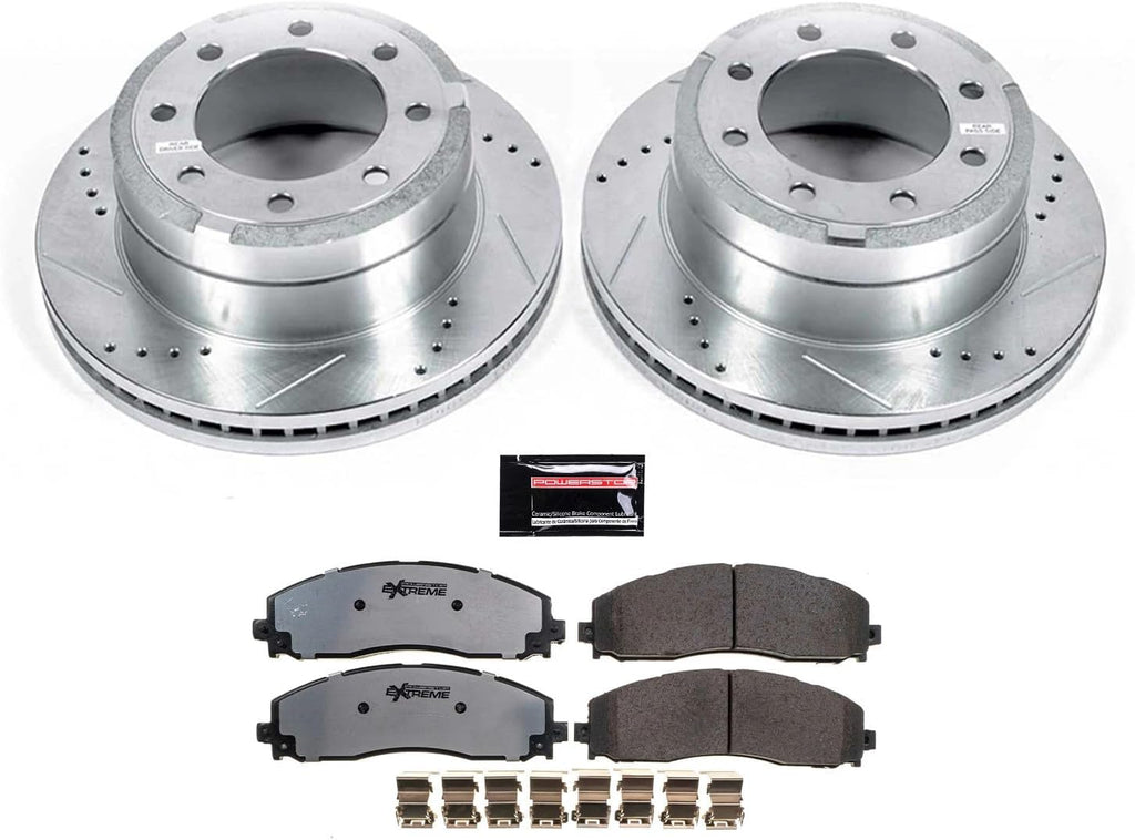 PowerStop Rear Brake Kit For Ford F-250 Super Duty 2012-22 | Ford F-350 Super Duty 2013-22 - Truck & Tow Carbon Fiber Ceramic Brake Pads + Drilled & Slotted Rotors Upgrade, K6407-36