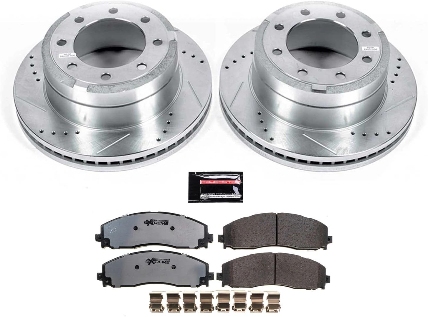 PowerStop Rear Brake Kit For Ford F-250 Super Duty 2012-22 | Ford F-350 Super Duty 2013-22 - Truck & Tow Carbon Fiber Ceramic Brake Pads + Drilled & Slotted Rotors Upgrade, K6407-36