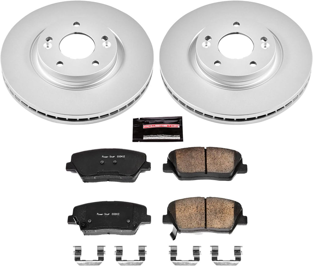 PowerStop Front Brake Kit for Hyundai Santa Fe 2010-12 | Kia Sorento 2011-13 - Fully-Coated Disc Rotors with Z17 Ceramic Brake Pads Replacement, CRK5926
