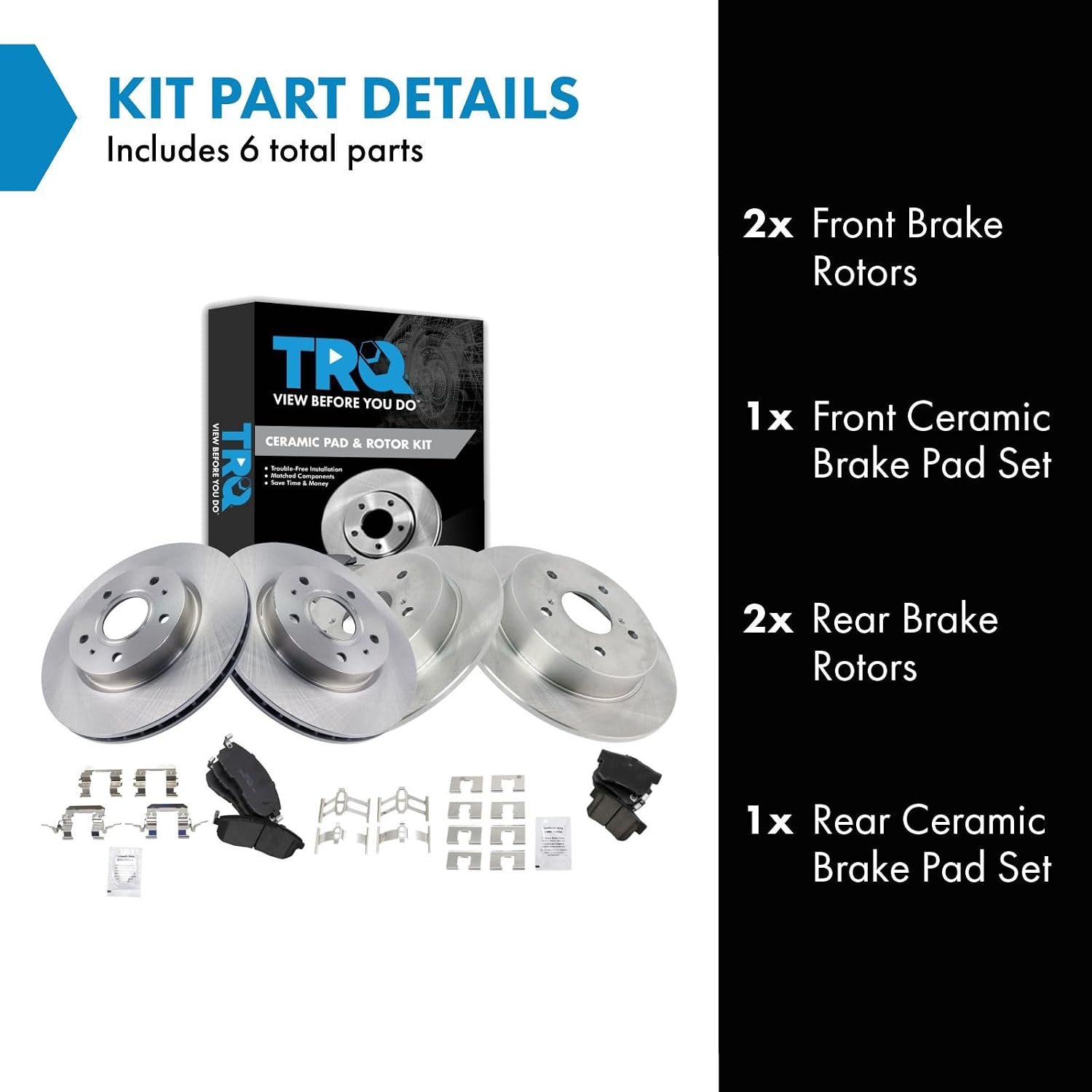 TRQ Front and Rear Brake Pad and Rotor Set Ceramic Vented Solid Rotors Compatible with 2007-2013 Suzuki SX4