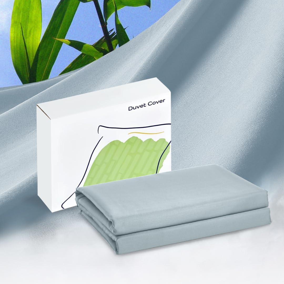 Vesta Premium 100% Bamboo Viscose Duvet Cover, SuperBamboo Cooling for Hot Sleepers, Softer Than Silk, Perfect for Gift Giving, High Thread Count (Azure Blue, Full/Queen)