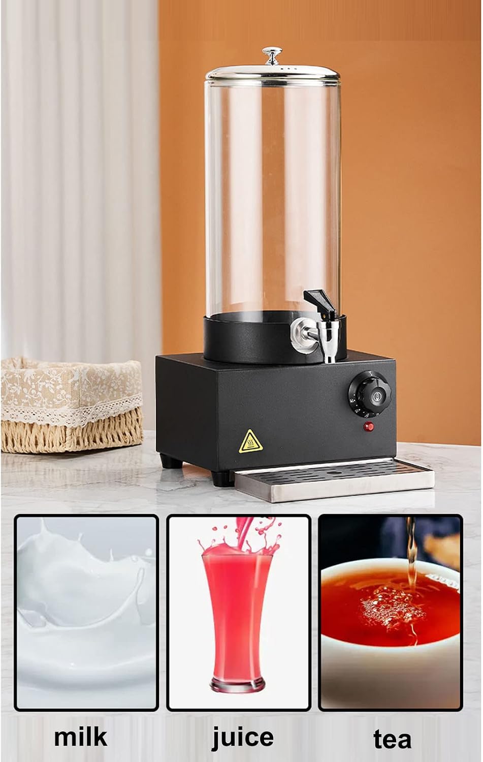 Electric Insulated Drink Dispenser, Beverage Dispenser with Spigot for Hot Tea, Coffee, Cold Milk, Water, Juice, Cafeteria,Transparent style-7L