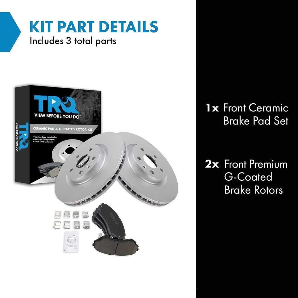 TRQ Front Brake Pad and Rotor Set Ceramic Coated Vented Rotors Compatible with 2008-2014 Cadillac CTS