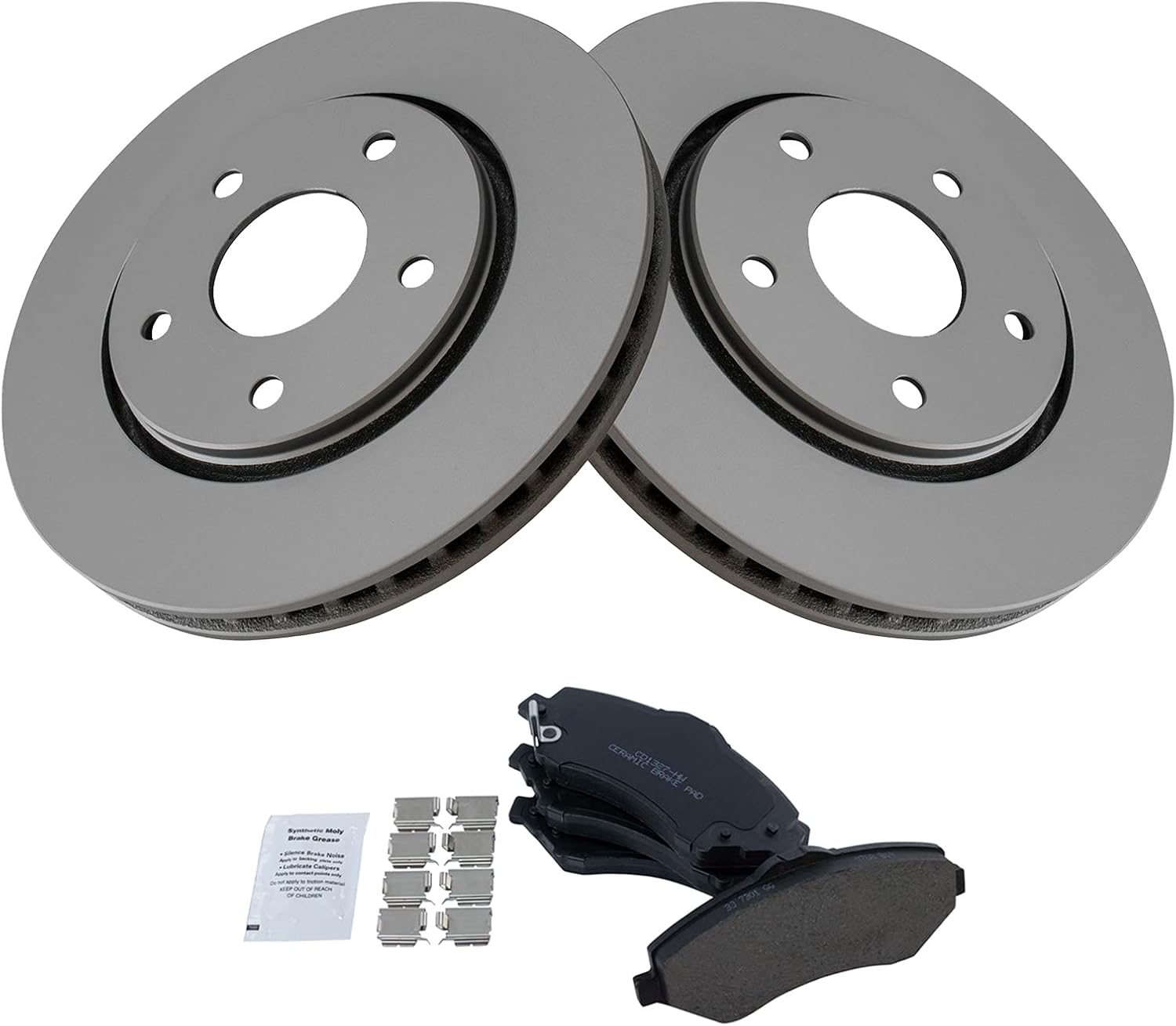 TRQ Front Brake Pad & Rotor Set Ceramic G Coated Vented Rotors Compatible with 2008-2016 Chrysler Town & Country Dodge Grand Caravan 2009-2014 Volkswagen Routan 2009-2013 Journey 2012-2015 Ram C/V