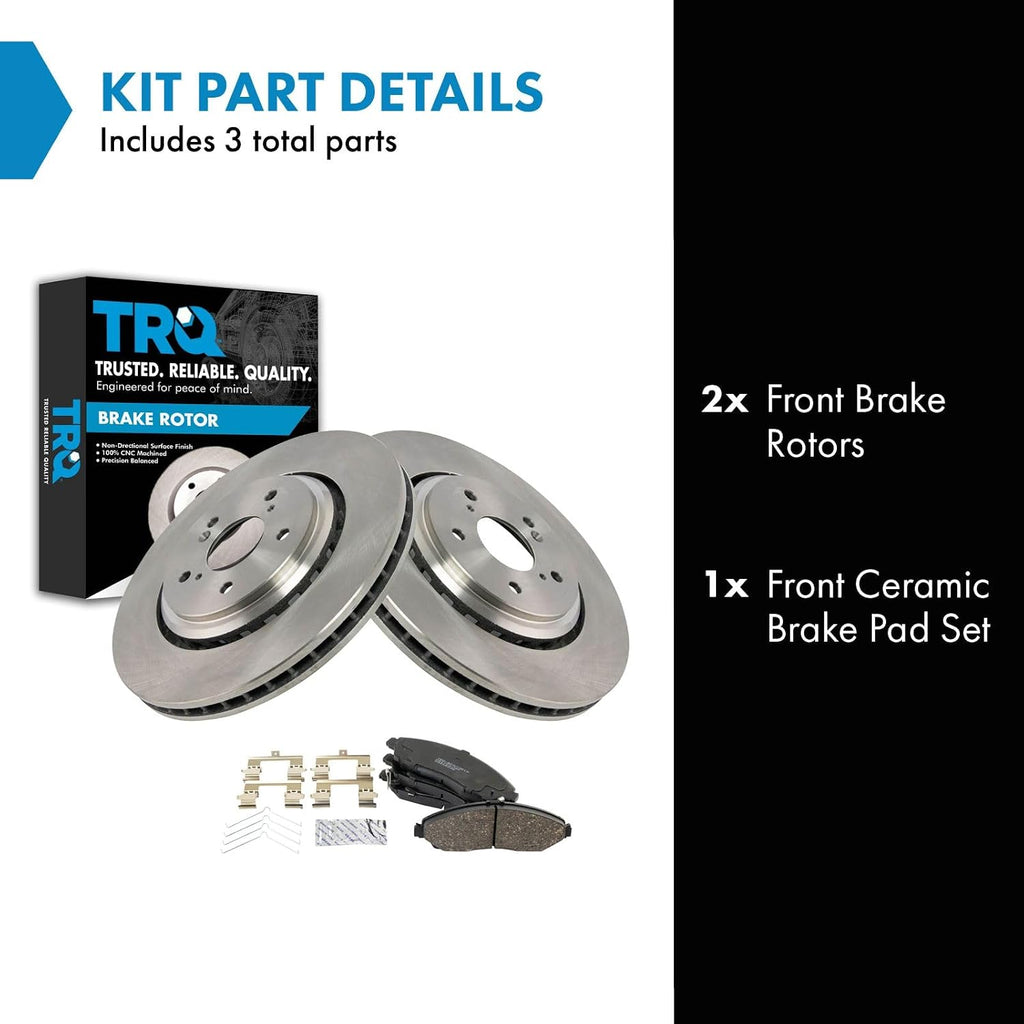 TRQ Front Brake Pad and Rotor Set Ceramic Vented Rotors Compatible with 2014-2016 Acura MDX