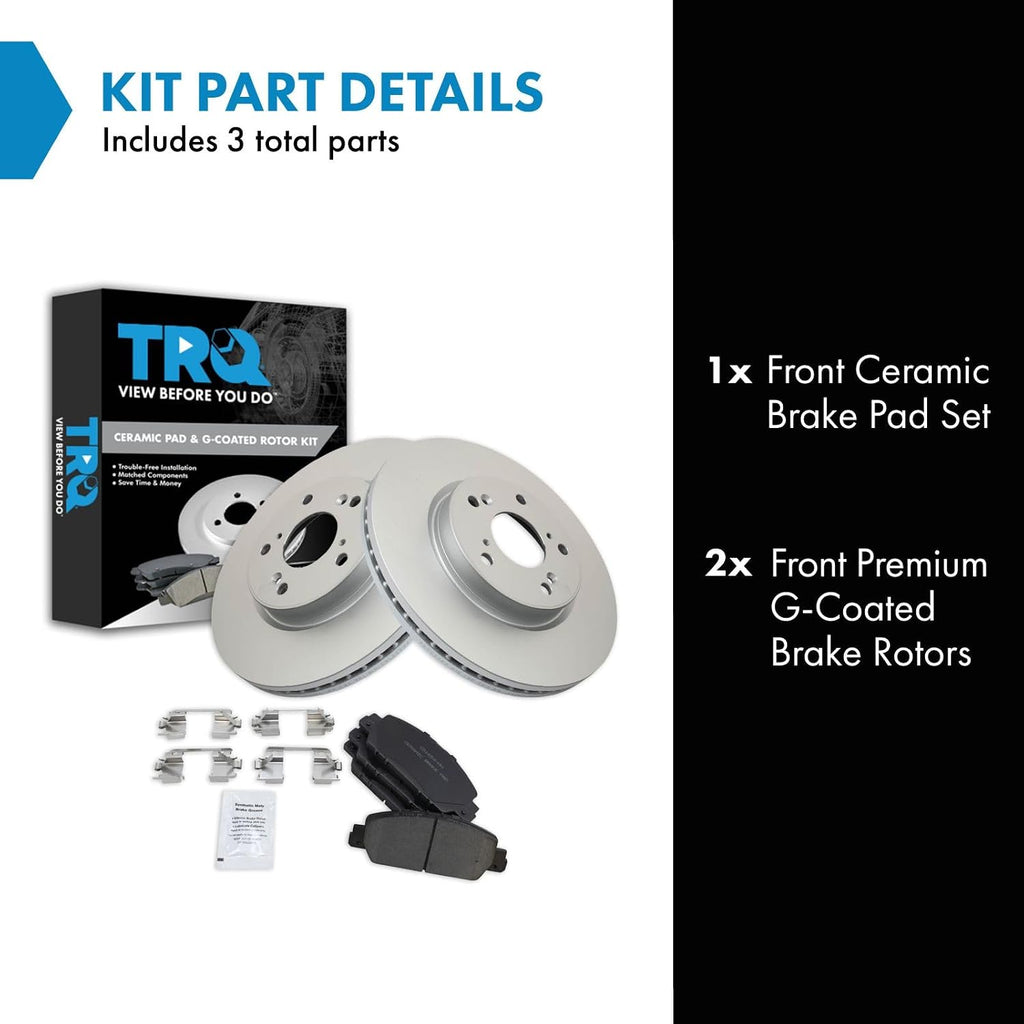 TRQ Front Brake Pad and Rotor Set Ceramic G Coated Rotors Compatible with 2016-2019 Honda HR-V