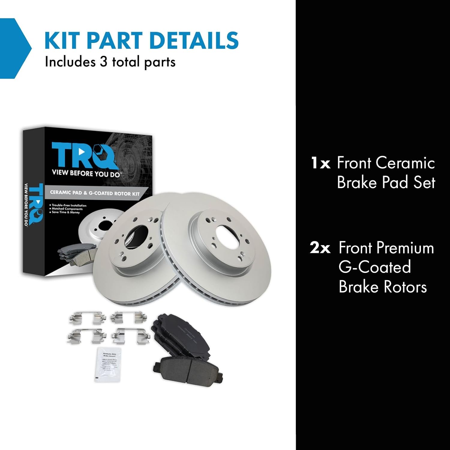 TRQ Front Brake Pad and Rotor Set Ceramic G Coated Rotors Compatible with 2016-2019 Honda HR-V
