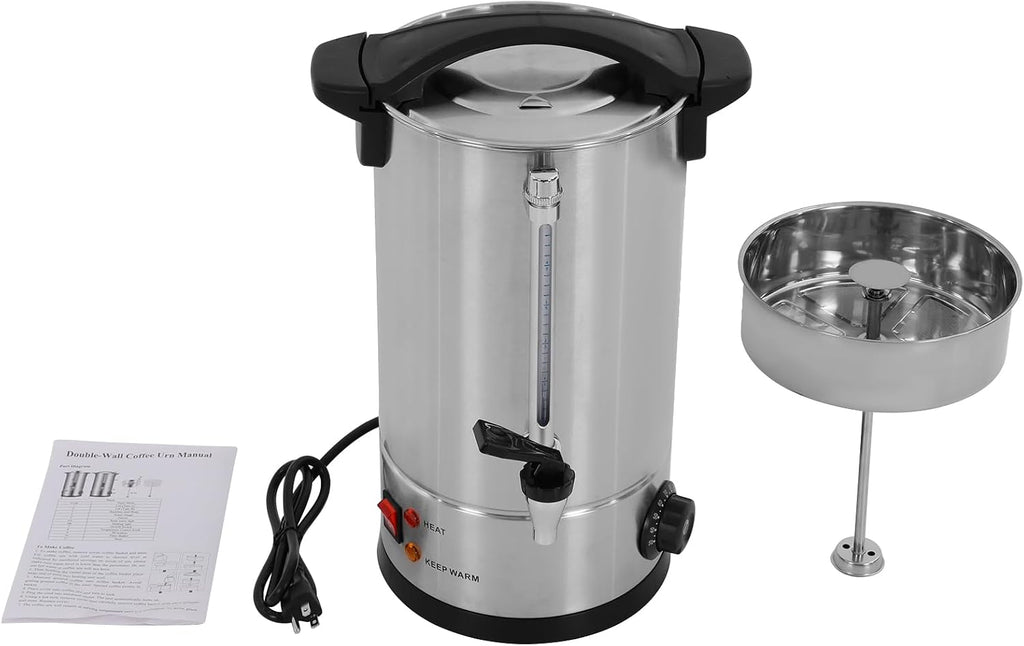 Commercial Coffee Urn, 1500w 6.6Gal 304 Stainless Steel Electric Coffee Maker Fast Brew Hot Water Dispenser Large Capacity Coffees Pot Hot Beverage Dispenser for Buffet Catering Wedding