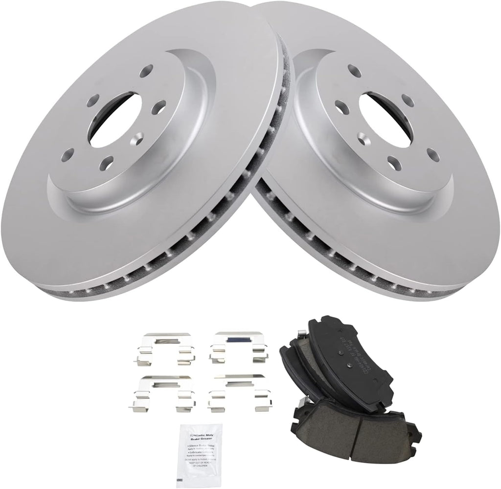 TRQ Front Brake Pad and Rotor Set Ceramic G Coated Vented Rotors Compatible with 2011-2017 Chevrolet Caprice