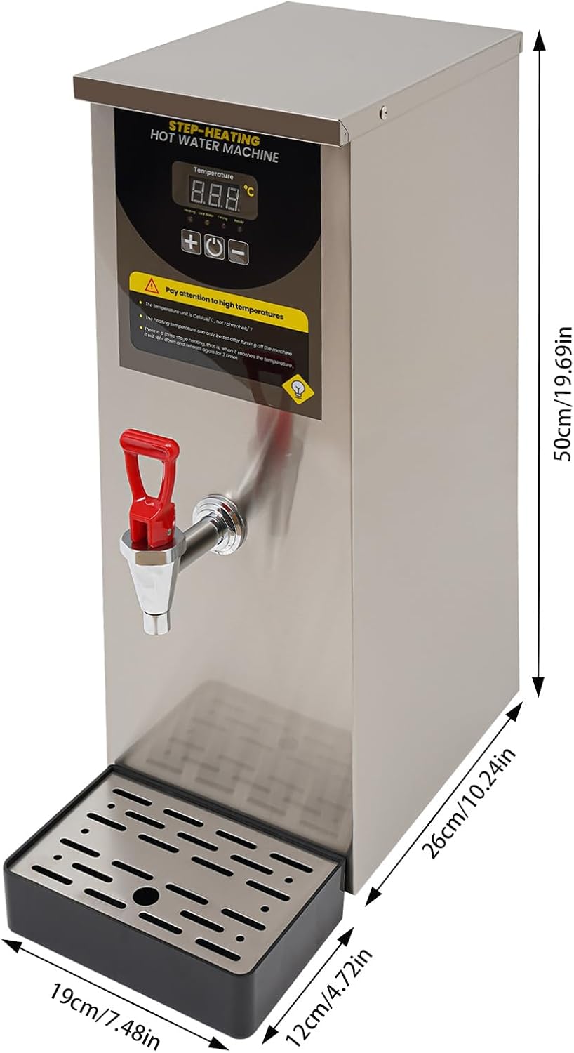 Electric Water Boiler Step-Heating Commercial Hot Water Dispenser,Large Capacity 35L/H Stainless Steel Electric Dispenser,8L 2KW Fast Heating for Tea Coffee Restaurant Hotel Office (Silver)