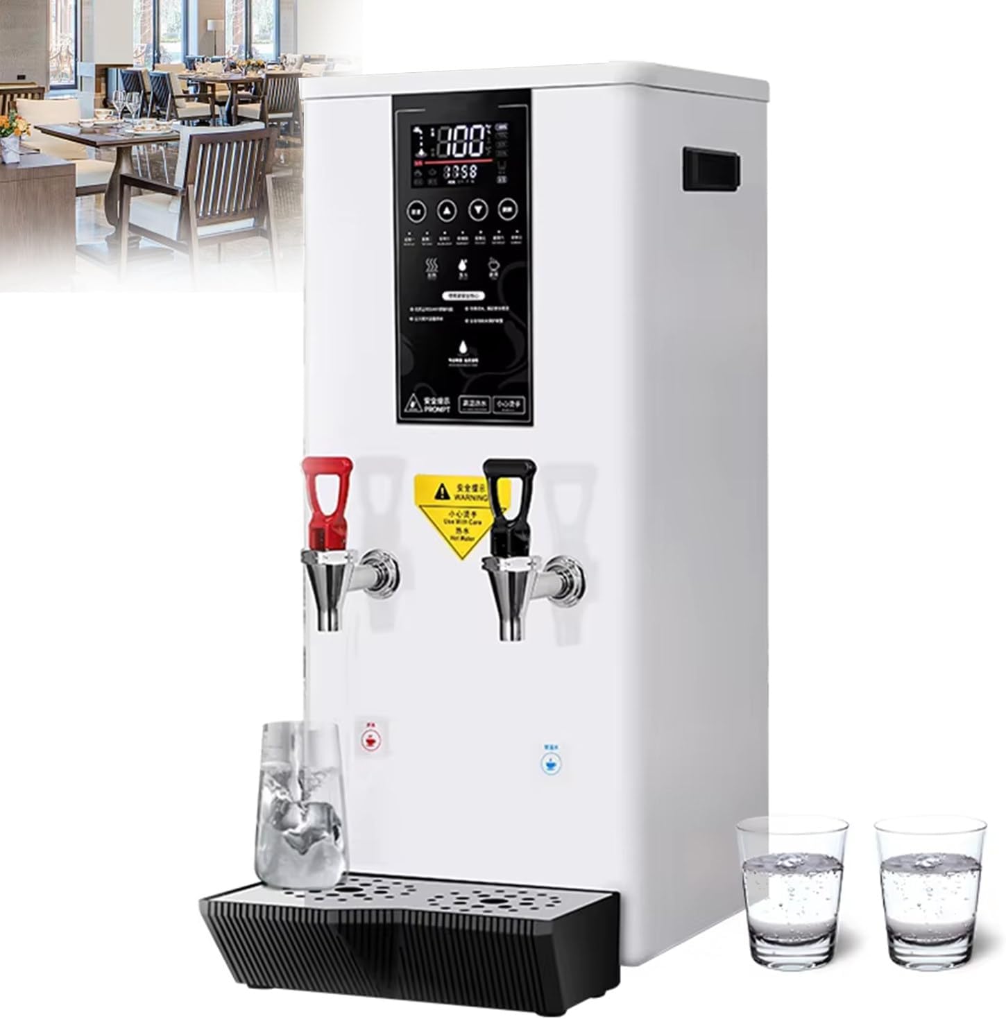 45l Commercial Hot Water Dispenser, with LCD Display, Stainless Steel Material, Automatic Water Supply, Step-Heating, Adjustable Time and Temperature,White-110V