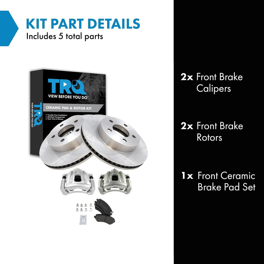 TRQ Front Brake Pad and Rotor Set Ceramic Vented Rotors Calipers Compatible with 2002-2007 Jeep Liberty
