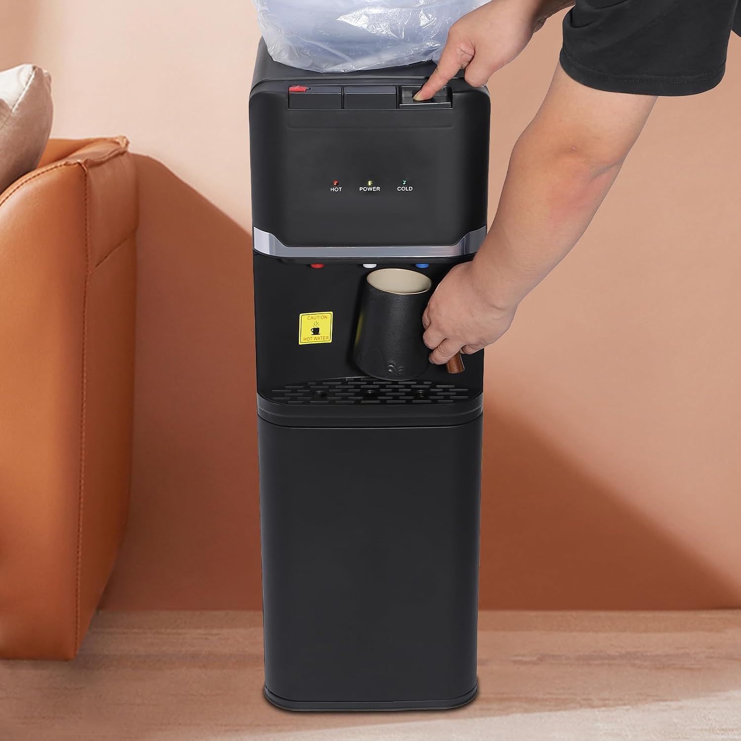 Top Loading Water Dispenser, 5 Gallon Hot & Cold Water Dispenser Freestanding Drinking Dispenser with 3 Temperature & Child Safety Lock for Office, Home (Black)