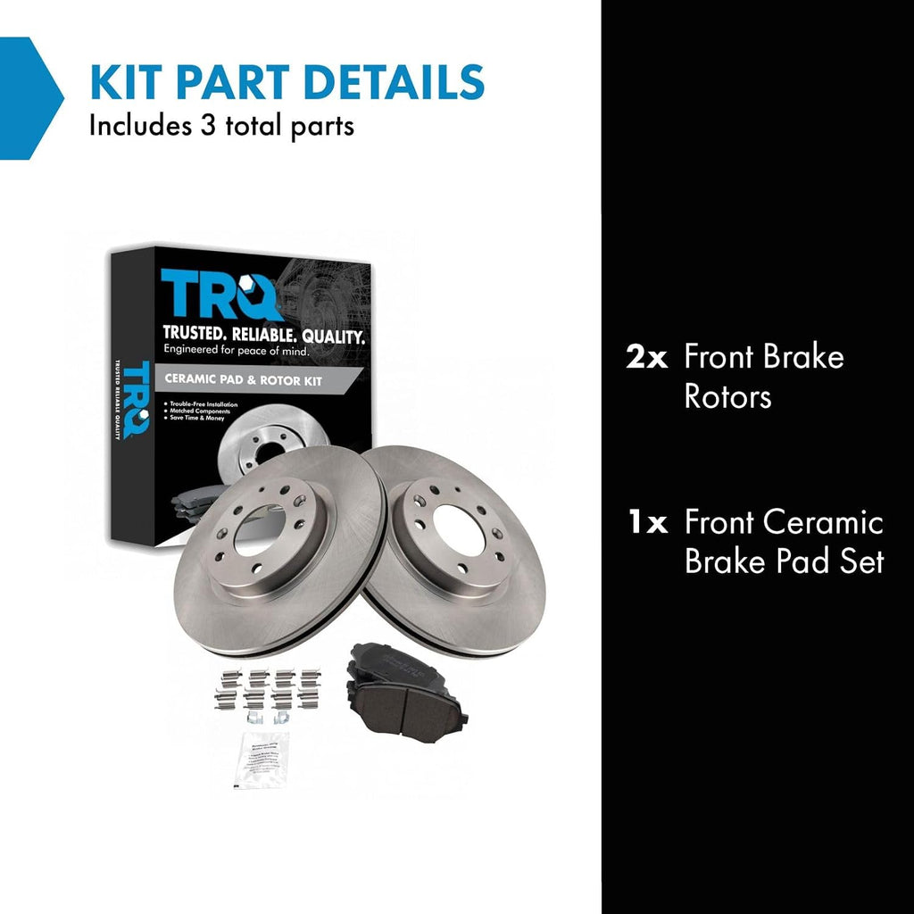 TRQ Front Brake Pad and Rotor Set Ceramic Vented Rotors Compatible with 2006-2015 Mazda MX-5 Miata