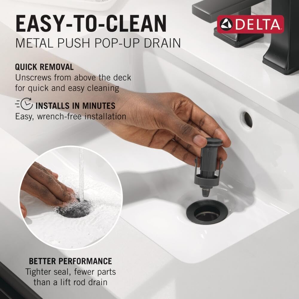 Delta Trinsic U-Spout 1-Hole Bathroom Faucet with Wheel Handle, Matte Black Single Hole Bathroom Sink Faucet, Metal Push-Pop Drain Assembly, Matte Black 5547HAR-BL-DST