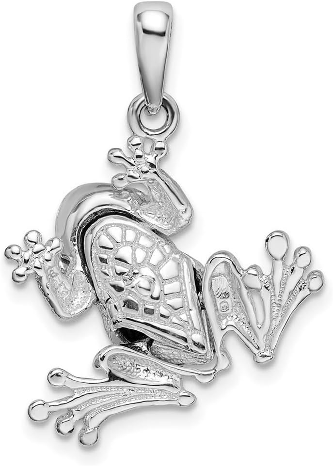 JewelryWeb 20.5mm 925 Sterling Silver Rhodium Plated Polished Bug Eyed Frog Pendant Necklace Pendant for Women