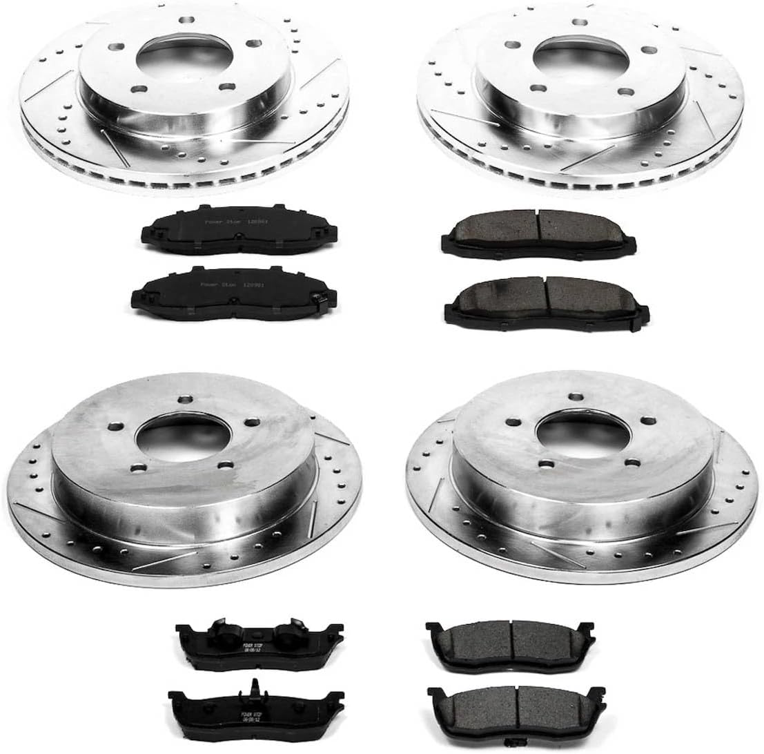 PowerStop Front and Rear Brake Kit for Ford F-150 2000-03 | Ford F-150 Heritage 2004 - Drilled and Slotted Disc Rotors with Carbon-Fiber Ceramic Brake Pads Replacement, K1868