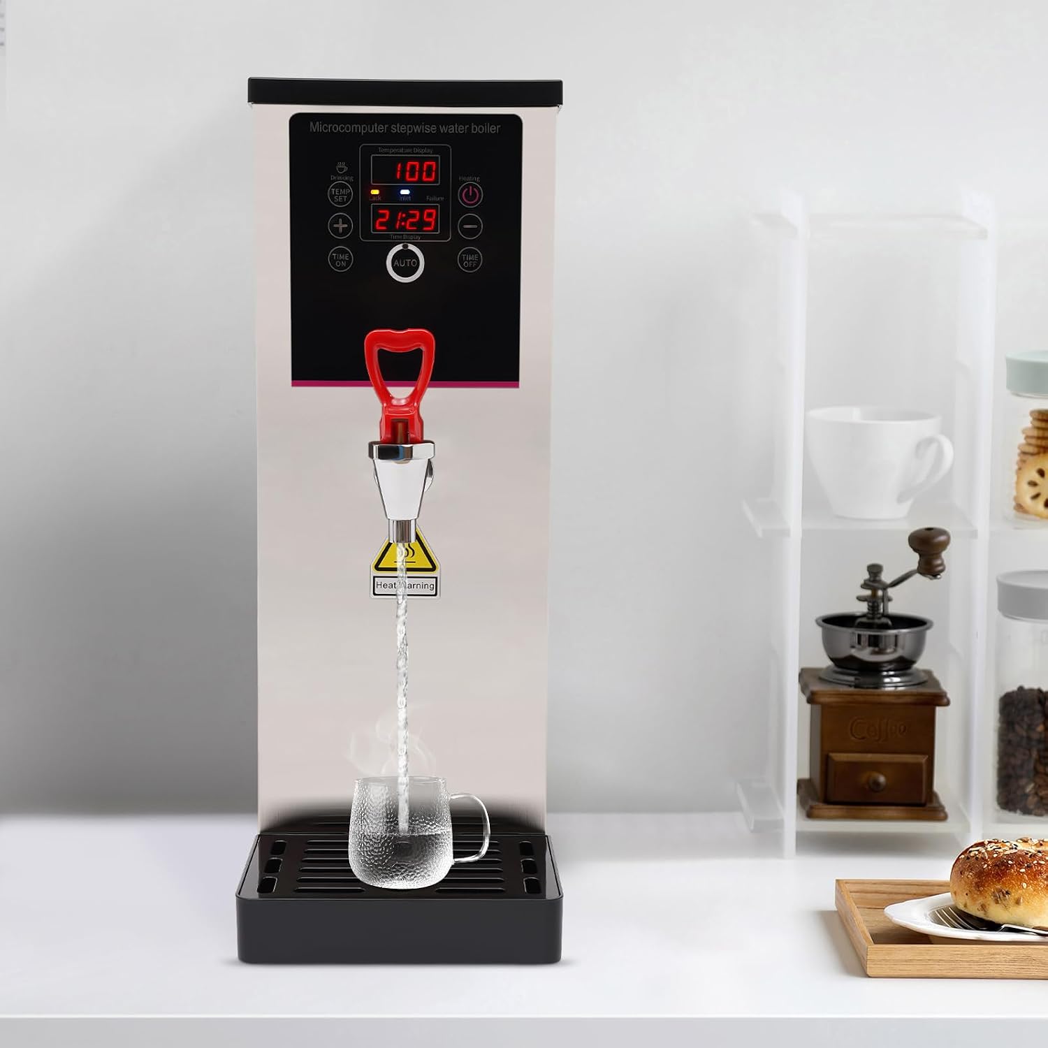 Water Boiler Eletric Commercial Hot Water Dispenser Countertop 10L Silver Automatic 2500W Rapid Heating for Restaurant, Home, Office & High-Traffic Use