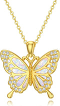 DOVRAN Real Solid Gold Birthstone Butterfly/Dragonfly/Bee/Hummingbird Necklace for Women Yellow Gold Animal Pendant for Christmas Dainty Jewelry Birthday Gifts for Mom Wife