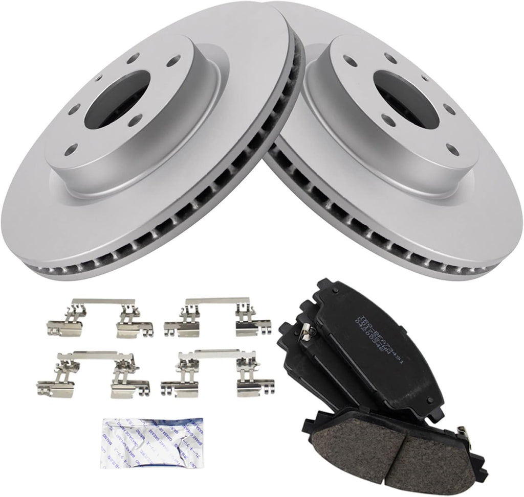 TRQ Front Ceramic Brake Pad and Rotor Set Coated Compatible with 2014-15 Mazda 3 2.5L L4, 2016 Mazda 3 2.5L L4 with 295mm Diameter Front Rotors, 2017-18 2016-18 CX-3 All Wheel Drive