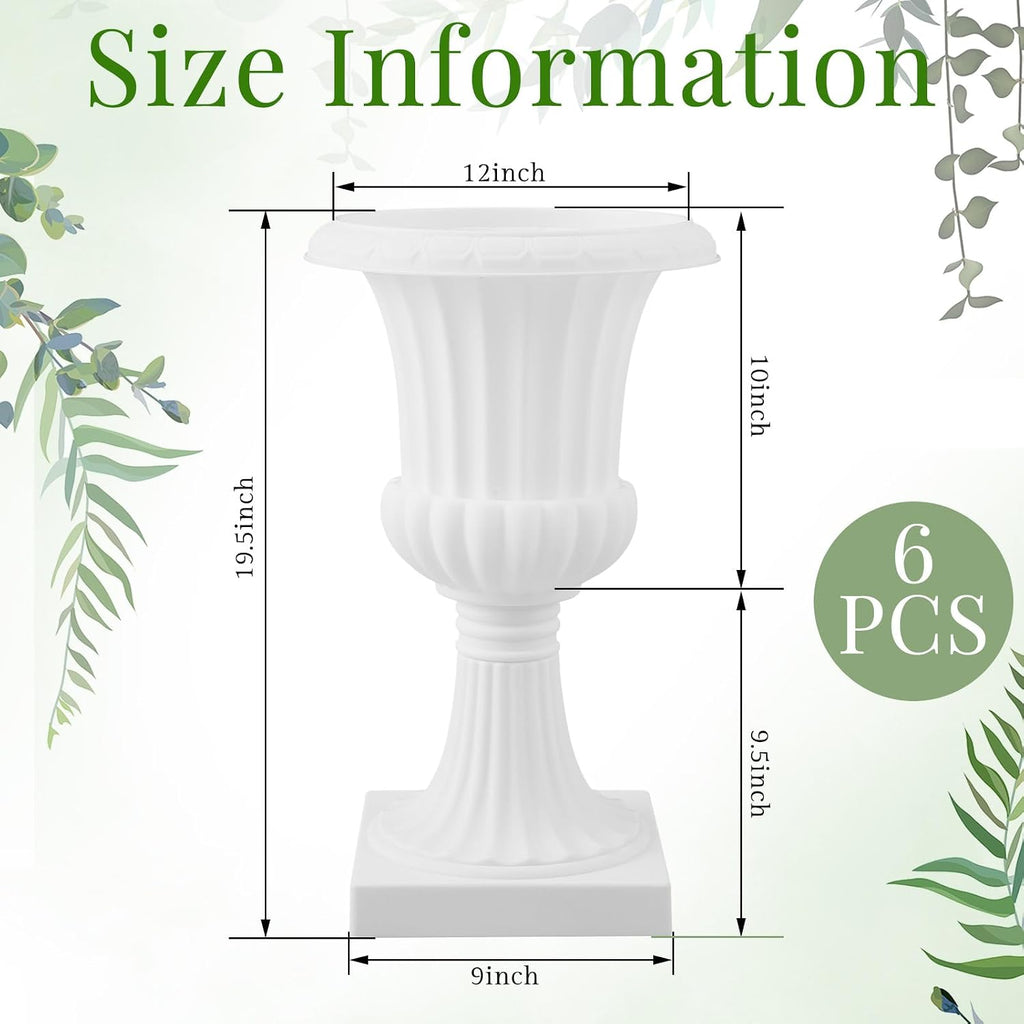 AceOrbit 6 Pack 20' Large Plastic Urn Planters, Pedestal Flower Plant Pot White Plant Stand for Wedding, Party, Event, Home, Stage, Garden, Balcony Decoration