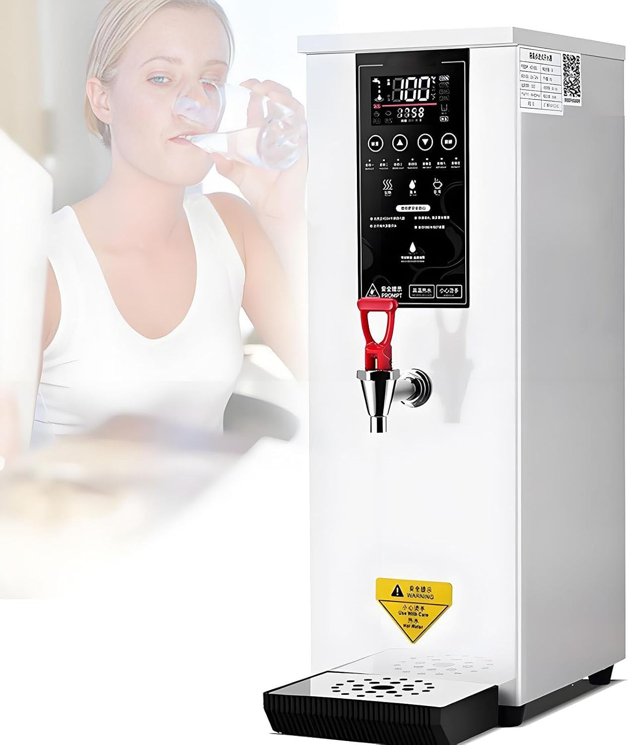 Commercial Hot Water Dispenser Electric Water Boiler Countertop 8L Black Large Capacity Electric Water Pot, Stainless Steel Hot Water Machine for Restaurant, Hotel, Office White